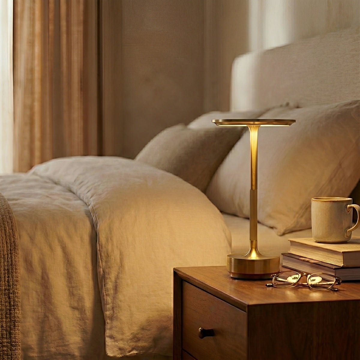 Table Lamp Aluminum LED 11.0 in Dimmable USB Rechargeable Bedroom Desk Lighting Modern Compact Nightstand Light | Thomler