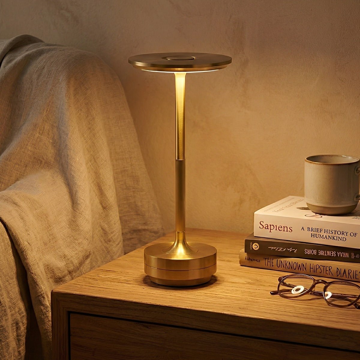 Table Lamp Aluminum LED 11.0 in Dimmable USB Rechargeable Bedroom Desk Lighting Modern Compact Nightstand Light | Thomler