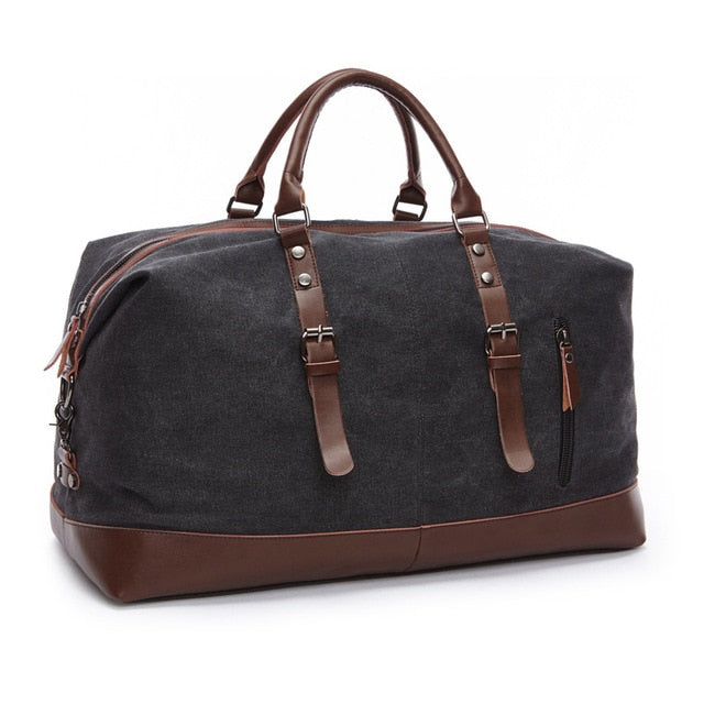 Canvas & Leather Weekend Duffel Travel Bag with Shoulder Strap for Overnight Trips, Gym & Carry-On | Thomler