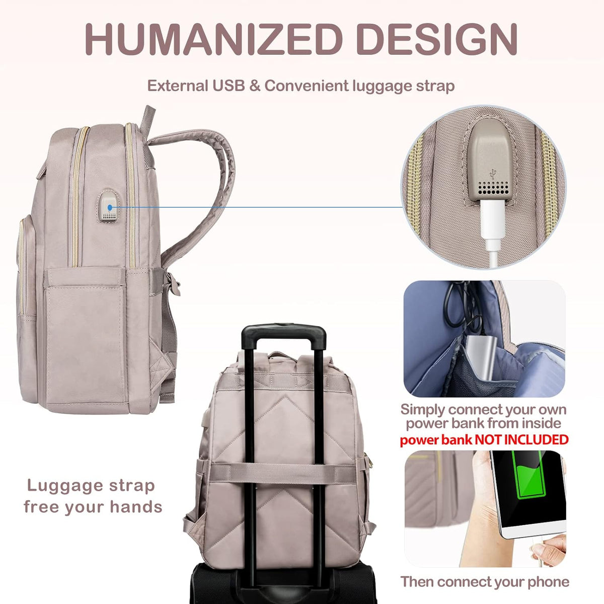 Water-Resistant Laptop Backpack with USB Charging Port for Women – Fits 15.6 Inch Laptops, Commuter & Travel Bag with Padded Compartments | Thomler