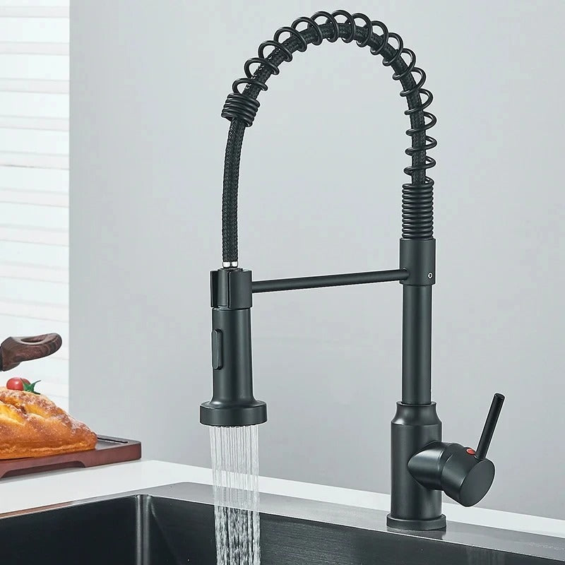 Kitchen Faucet Solid Brass 360° Swivel Pull Out Spray Head Modern Sink Mixer Tap For Double Sink Industrial Kitchen | Thomler