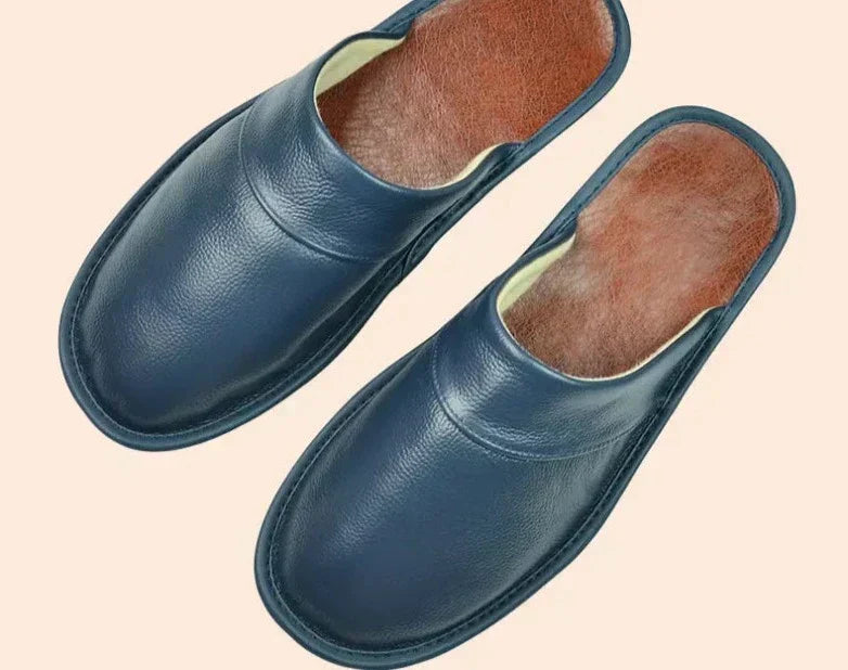 Men's Genuine Leather House Slippers – Soft Indoor Moccasins for Fall & Winter | Thomler