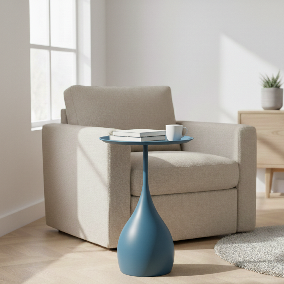 Rolling Metal Side Table with Round Top – Compact Accent for Living Room & Bedroom | Thomler