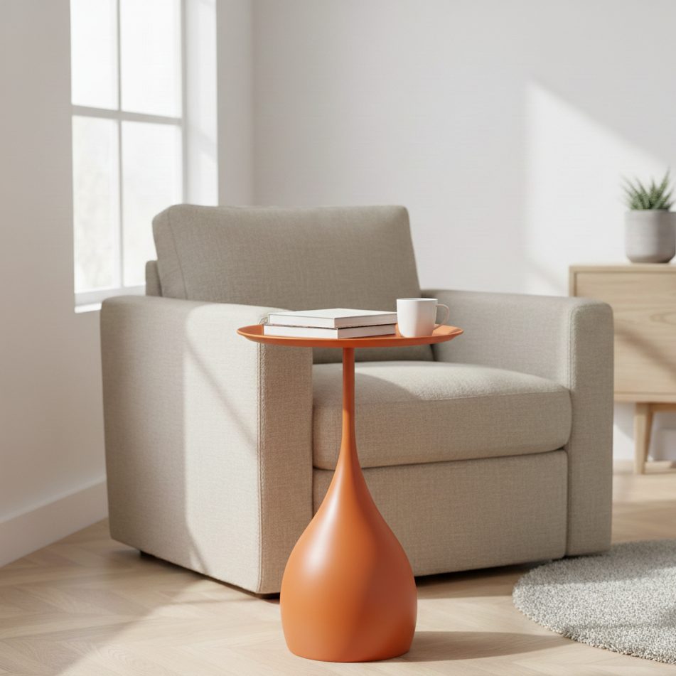 Rolling Metal Side Table with Round Top – Compact Accent for Living Room & Bedroom | Thomler