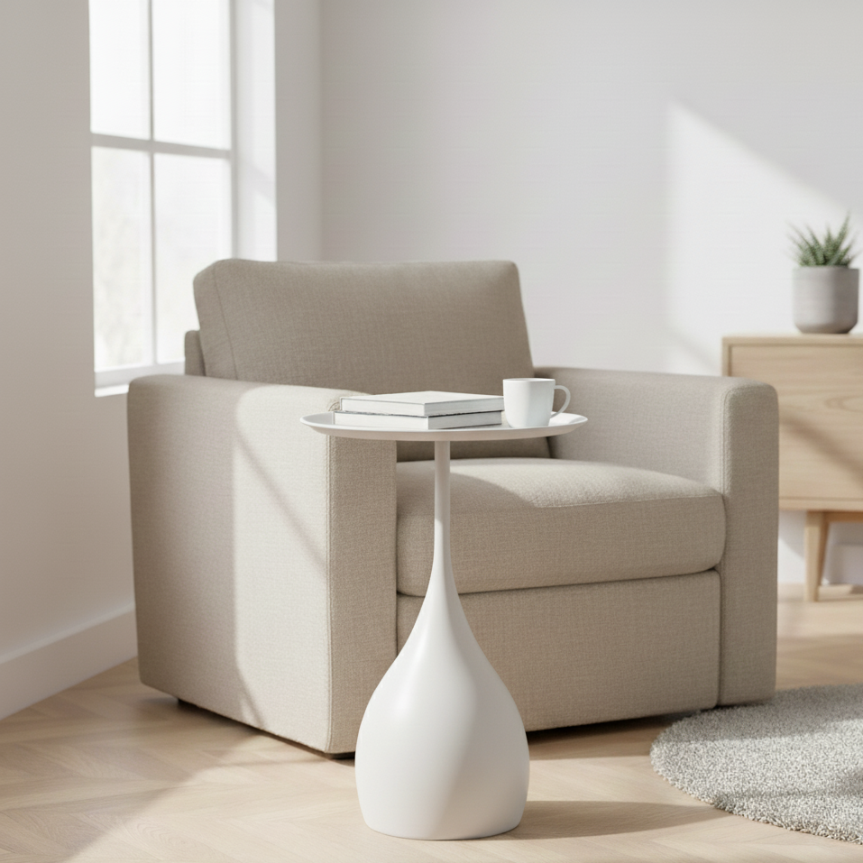 Rolling Metal Side Table with Round Top – Compact Accent for Living Room & Bedroom | Thomler
