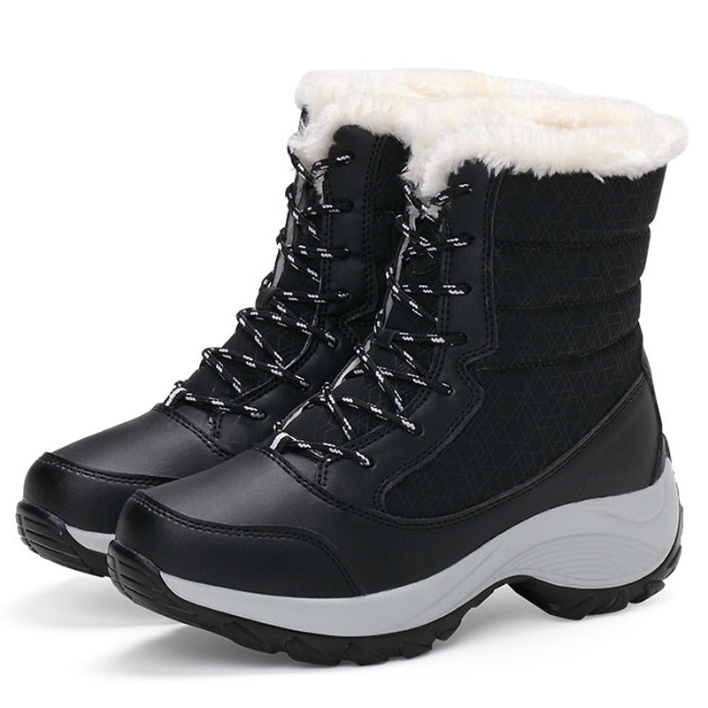 Plush-Lined Winter Boots for Women – Cozy Mid-Calf Snow Boots with PU Leather Upper & Non-Slip Sole for Cold Weather & Daily Wear | Thomler