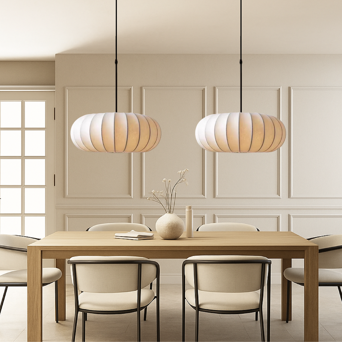 Silk Pendant Light – Modern Dome Ceiling Fixture for Dining Room, Kitchen Island & Living Room – 3000K Warm White LED with Adjustable Cord | Thomler