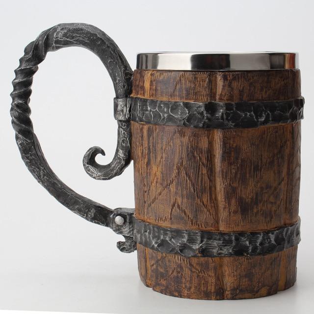 Insulated Viking Drinking Mug with Norse Carvings – 22 oz Double-Wall Tankard for Hot Coffee or Cold Beer | Thomler