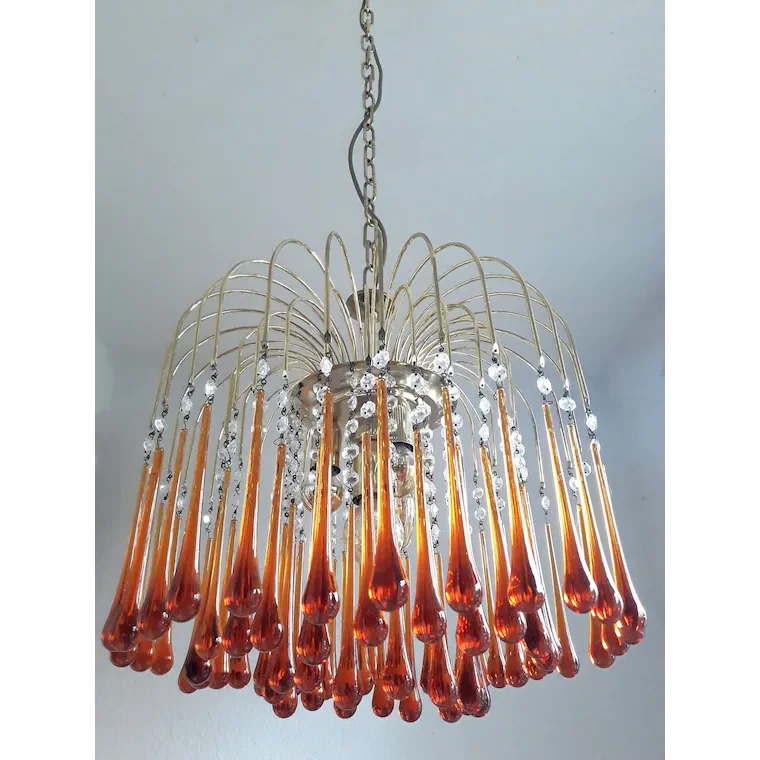Pendant Light Amber Glass 60.0 cm Gold Dining Room Art Deco Chandelier Ceiling Fixture Adjustable Hanging Lamp | Thomler