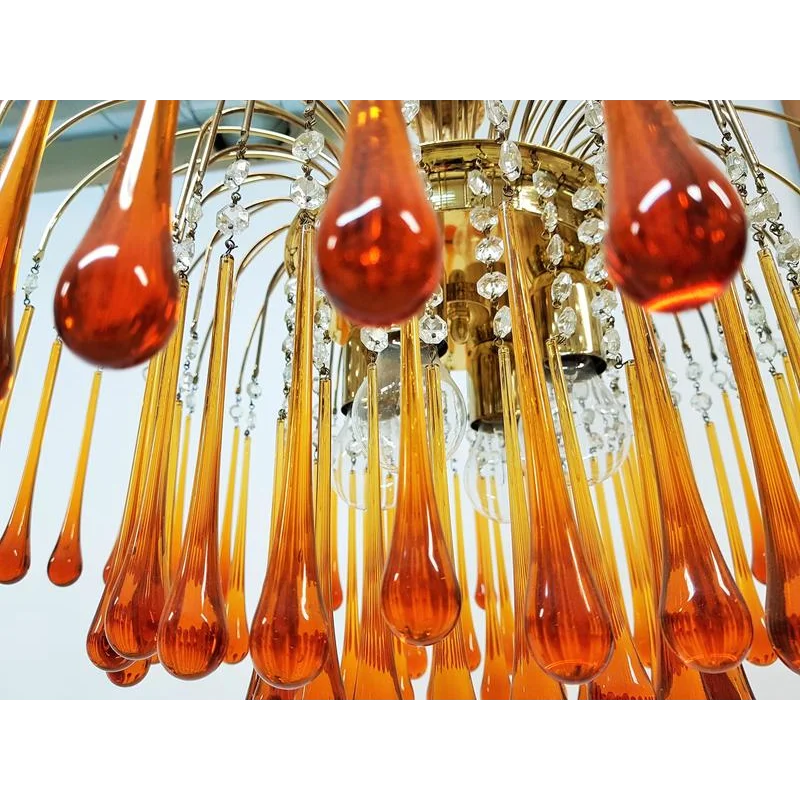 Pendant Light Amber Glass 60.0 cm Gold Dining Room Art Deco Chandelier Ceiling Fixture Adjustable Hanging Lamp | Thomler