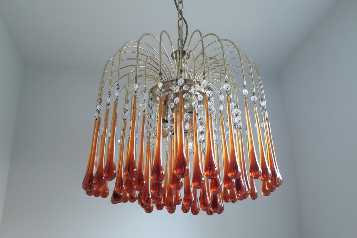 Pendant Light Amber Glass 60.0 cm Gold Dining Room Art Deco Chandelier Ceiling Fixture Adjustable Hanging Lamp | Thomler