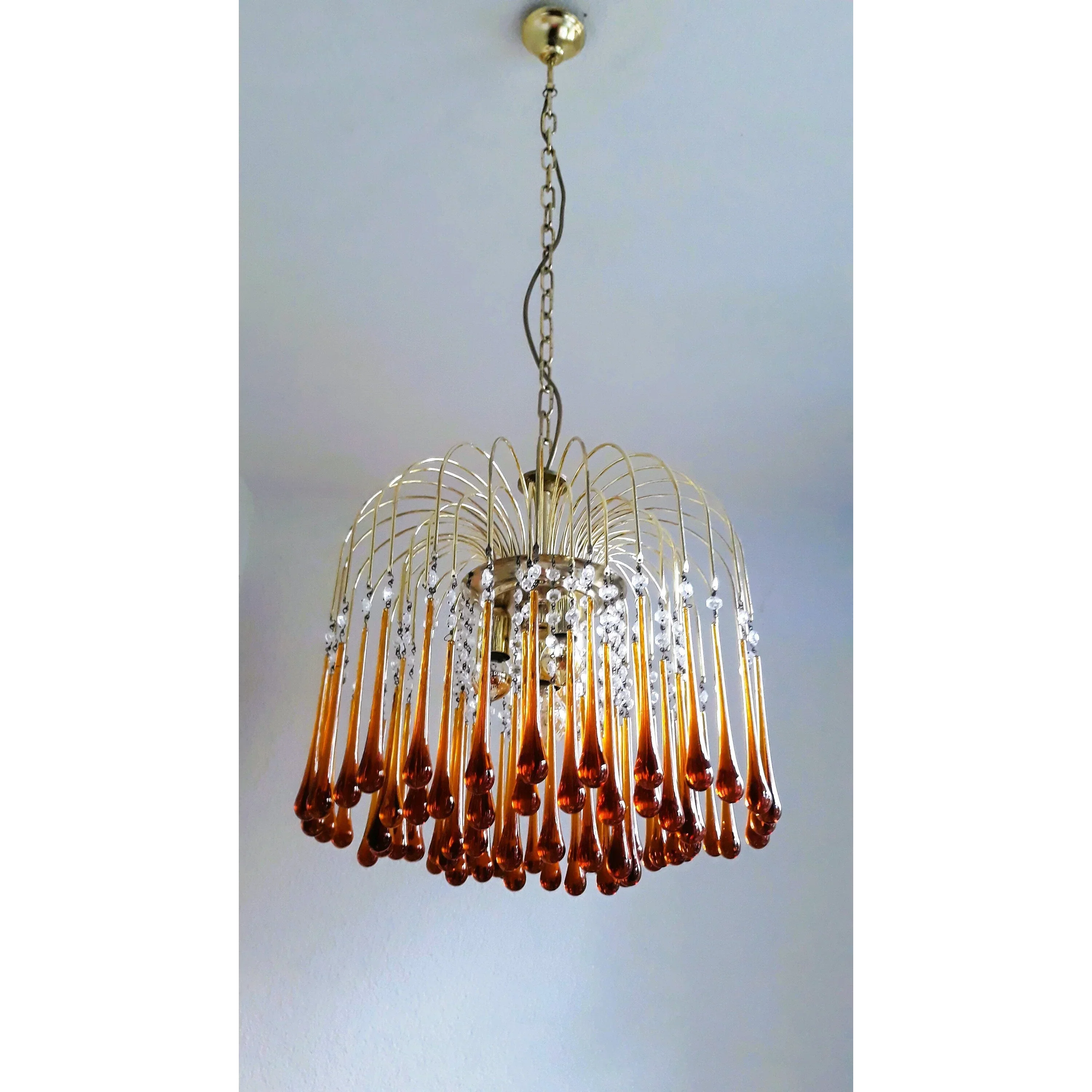Pendant Light Amber Glass 60.0 cm Gold Dining Room Art Deco Chandelier Ceiling Fixture Adjustable Hanging Lamp | Thomler