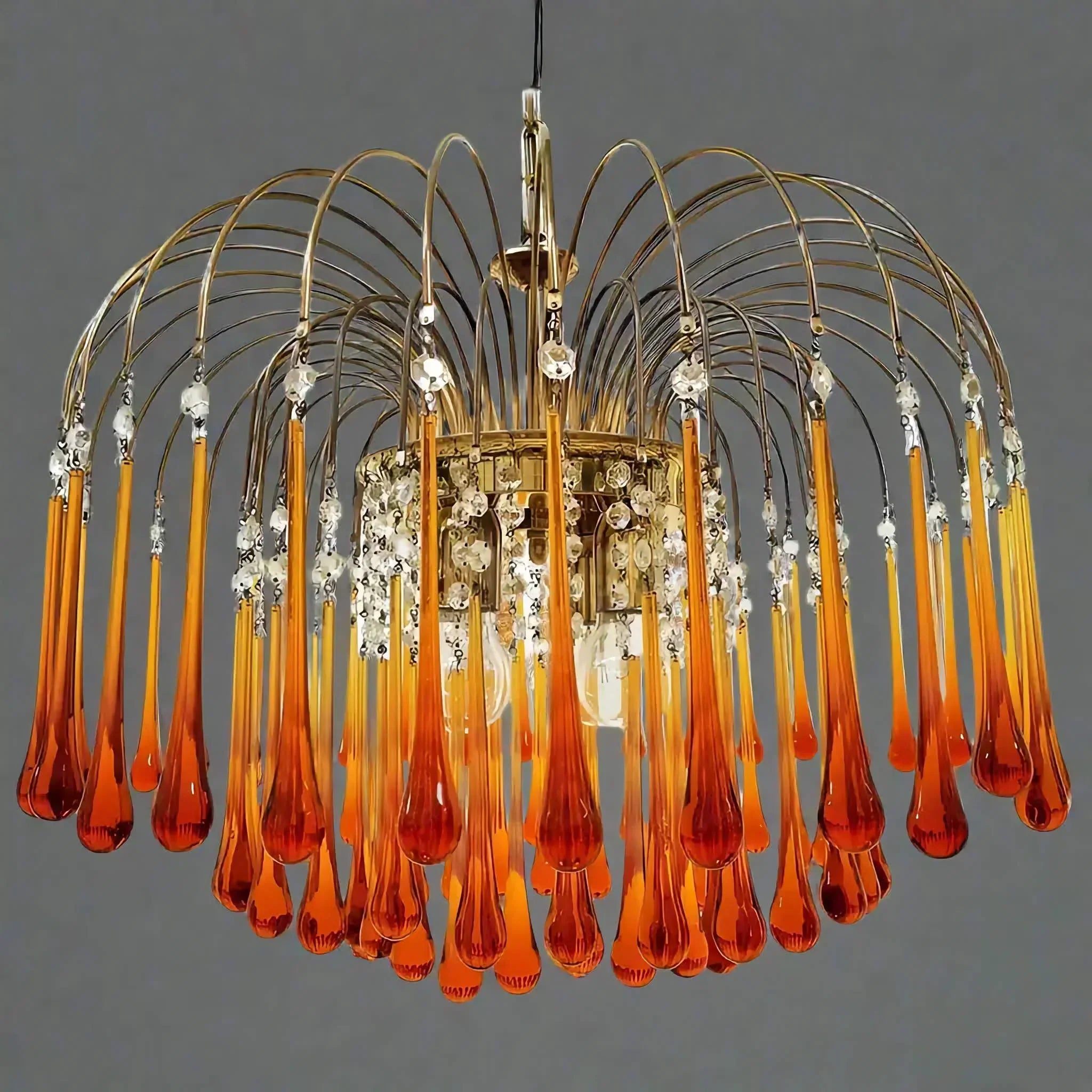 Pendant Light Amber Glass 60.0 cm Gold Dining Room Art Deco Chandelier Ceiling Fixture Adjustable Hanging Lamp | Thomler