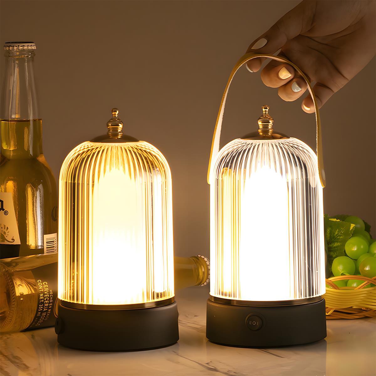 Table Lamp Metal Acrylic 19.0 cm Rechargeable Black Bedroom Dining Table Touch Dimmable Lantern Light | Thomler