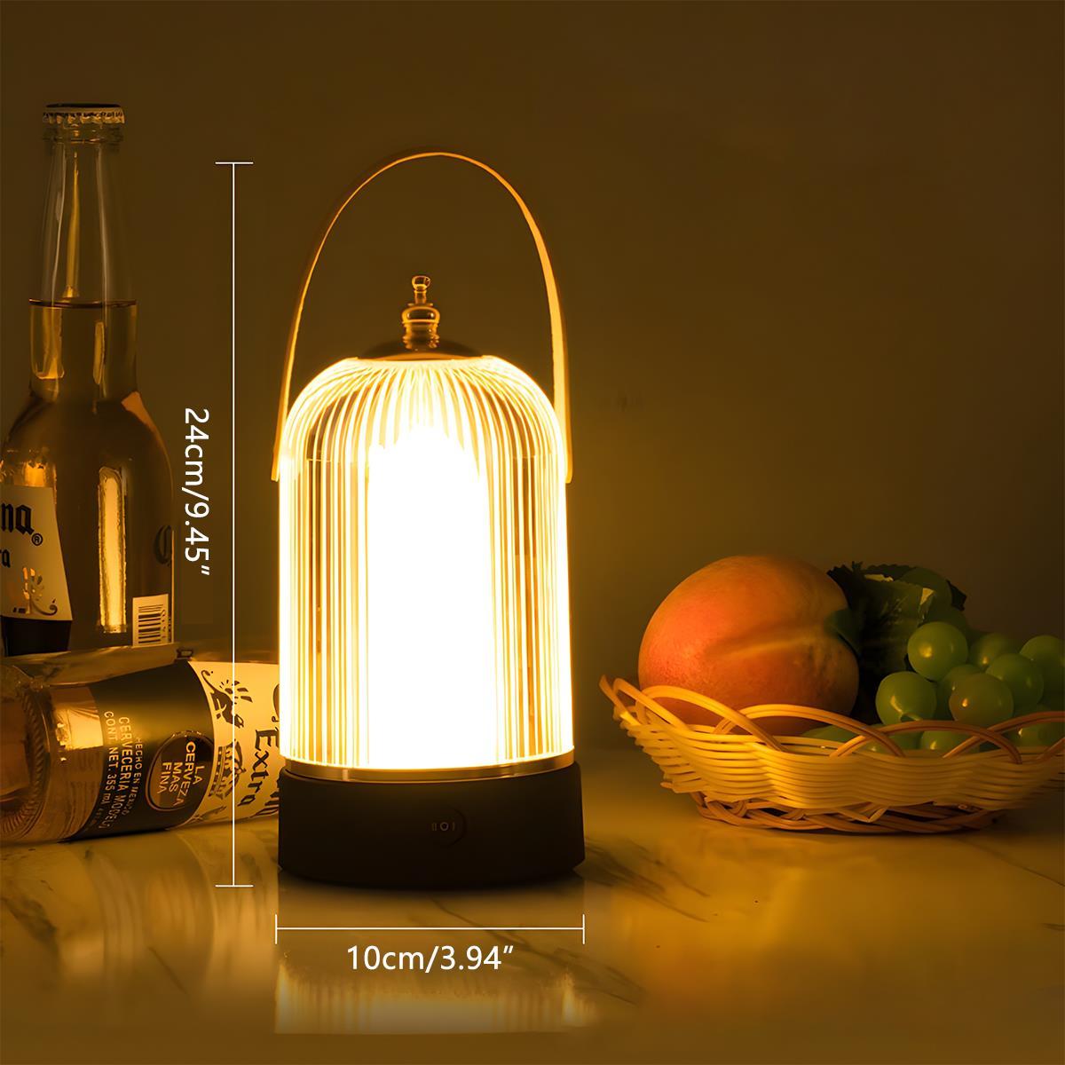 Table Lamp Metal Acrylic 19.0 cm Rechargeable Black Bedroom Dining Table Touch Dimmable Lantern Light | Thomler
