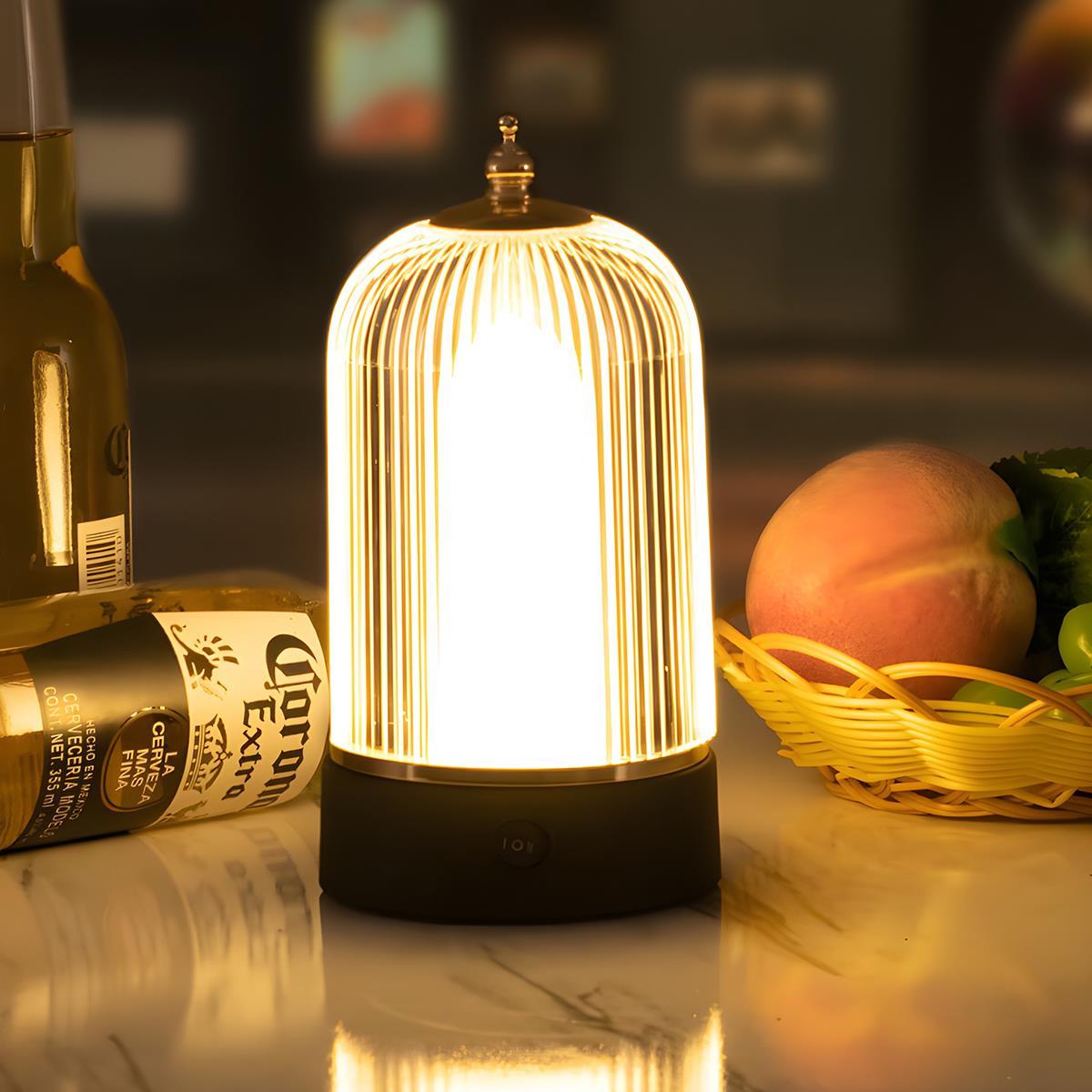 Table Lamp Metal Acrylic 19.0 cm Rechargeable Black Bedroom Dining Table Touch Dimmable Lantern Light | Thomler