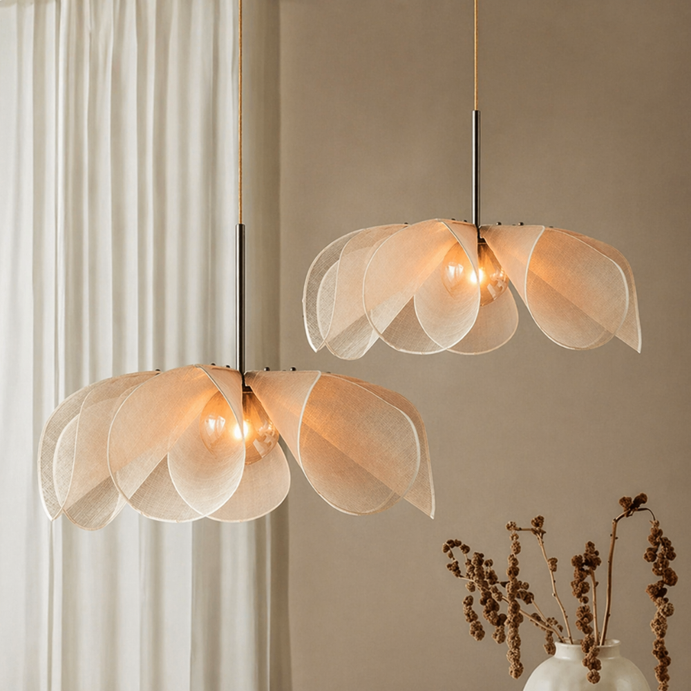 Vintage Fabric Pendant Light with Curved Shade – Warm Glow Ceiling Fixture for Dining Room, Bedroom & Reading Nook | Thomler