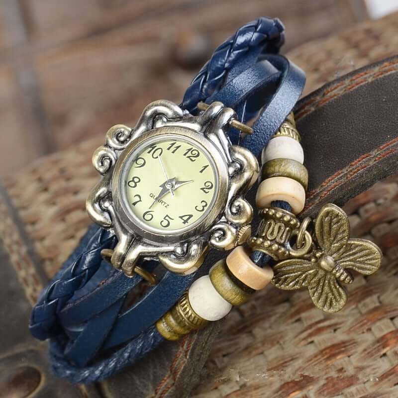 Layered Leather Wrap Watch for Women – Boho Leaf Charm Bracelet Timepiece for Everyday Style | Thomler