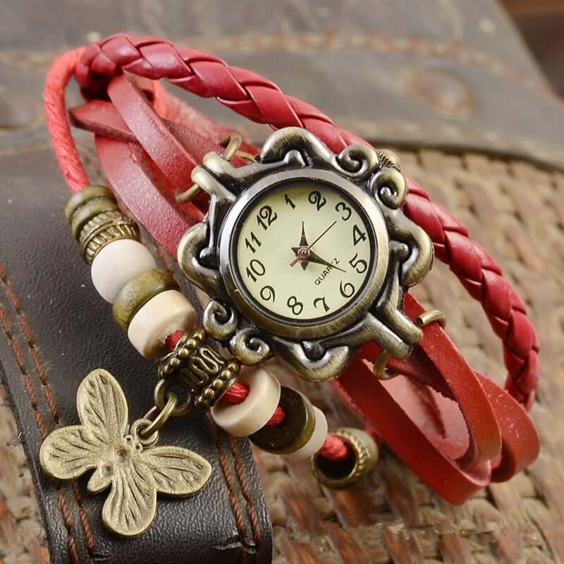 Layered Leather Wrap Watch for Women – Boho Leaf Charm Bracelet Timepiece for Everyday Style | Thomler