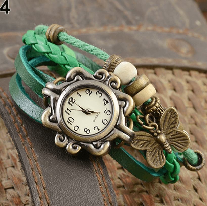 Layered Leather Wrap Watch for Women – Boho Leaf Charm Bracelet Timepiece for Everyday Style | Thomler