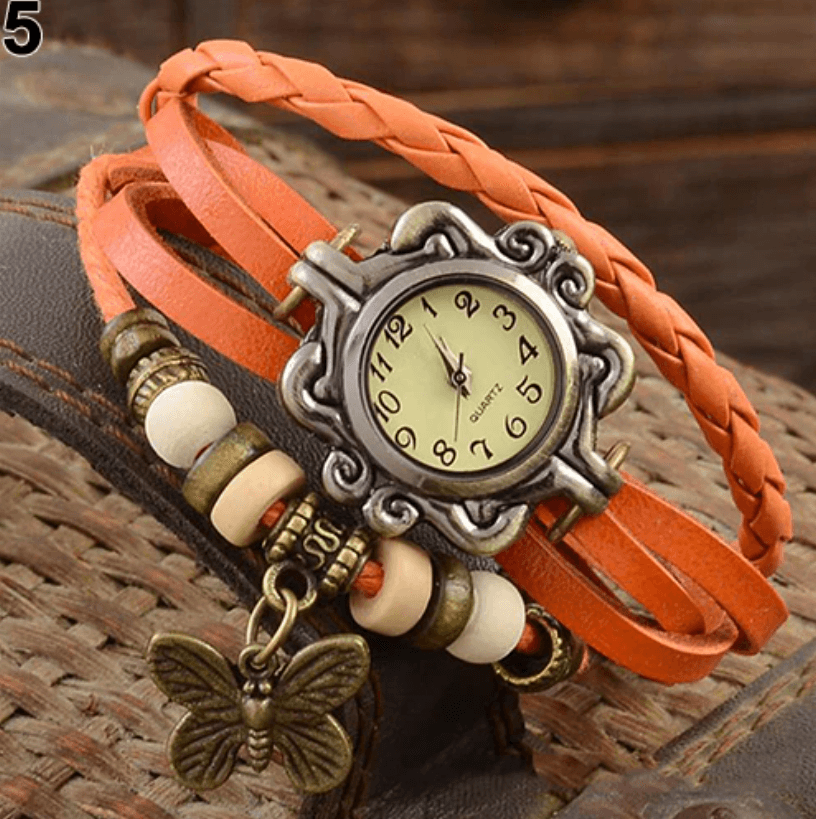 Layered Leather Wrap Watch for Women – Boho Leaf Charm Bracelet Timepiece for Everyday Style | Thomler