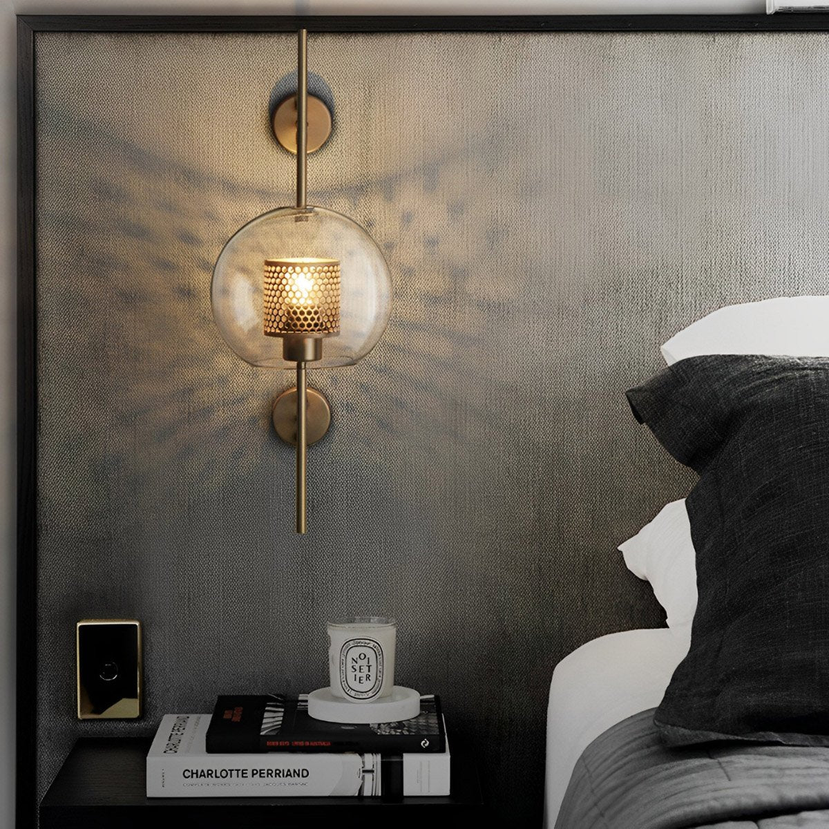 Wall Lamp Glass Globe 25.0 cm Black Bedroom Hallway Industrial Bedside Lighting Sconce E27 Warm White | Thomler