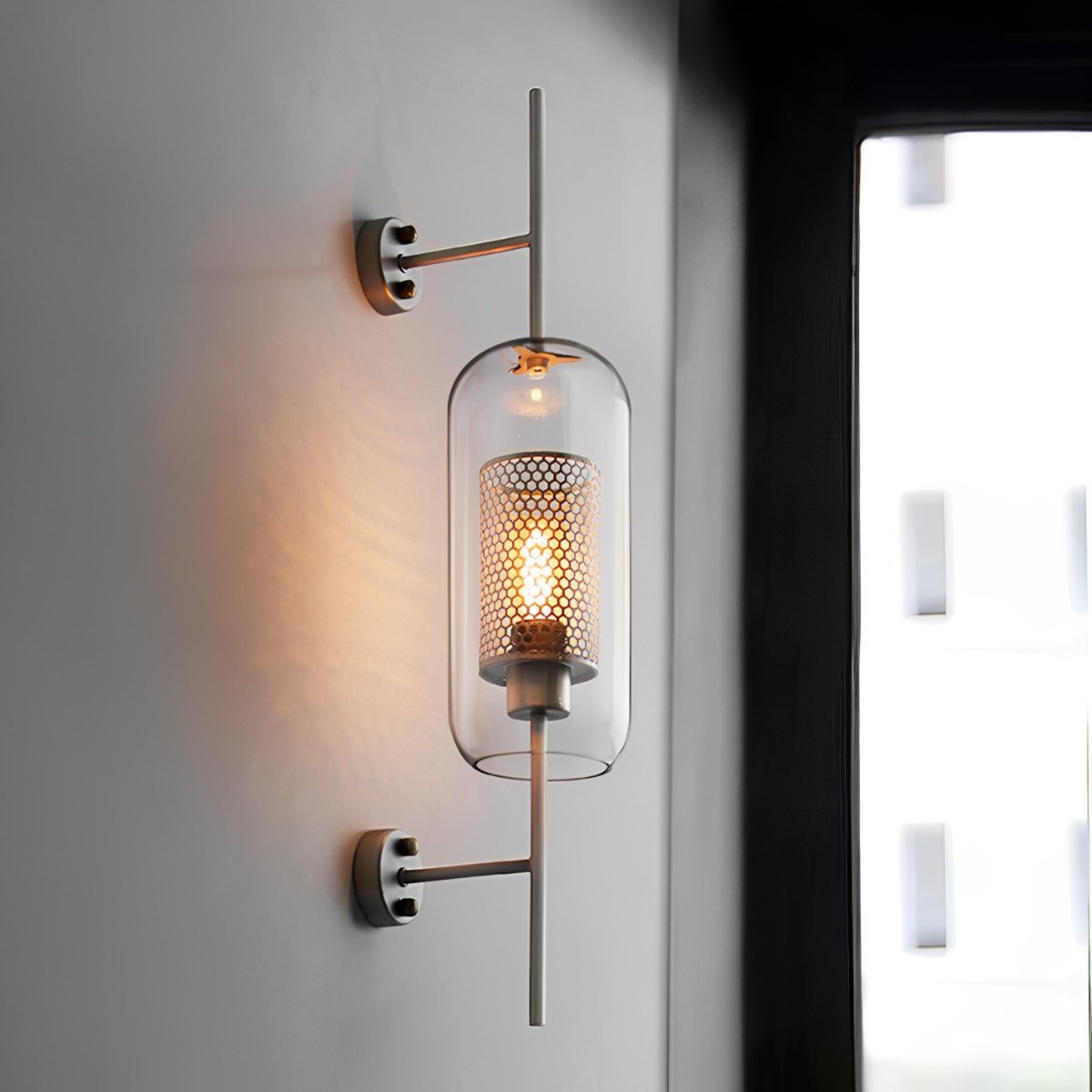 Wall Lamp Glass Globe 25.0 cm Black Bedroom Hallway Industrial Bedside Lighting Sconce E27 Warm White | Thomler