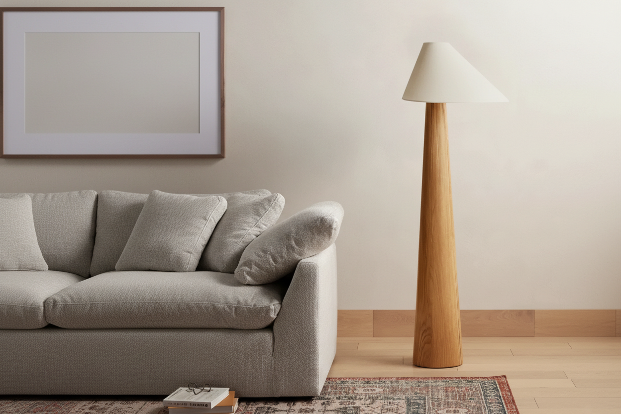 Floor Lamp Wood 59.1 in Warm White Living Room Bedroom Minimalist Japandi Standing Light Rustic Ambient Lighting | Thomler