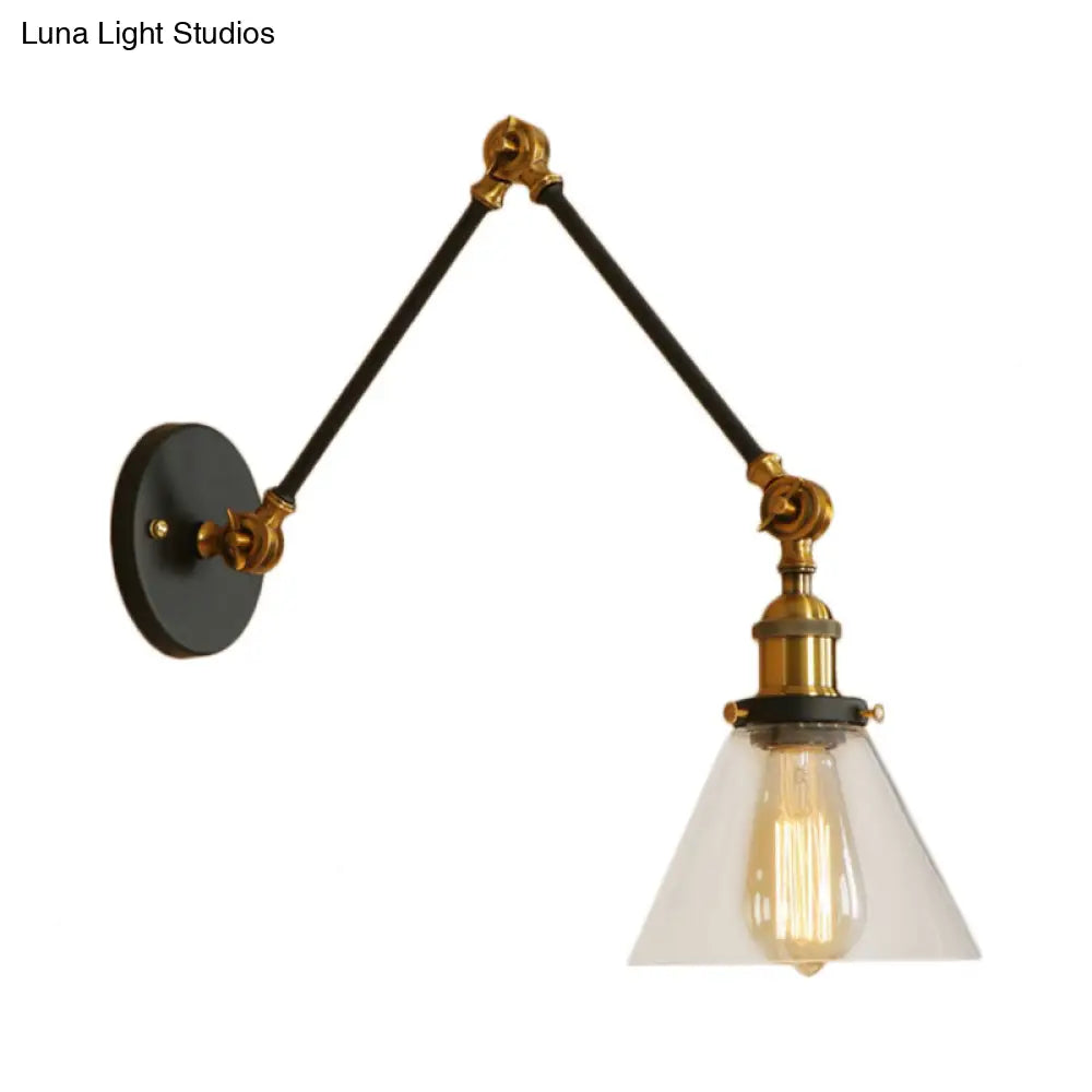 Adjustable Swing Arm Wall Lamp with Tapered Clear Glass Shade – Industrial Style Sconce for Bedroom, Hallway & Den | Thomler