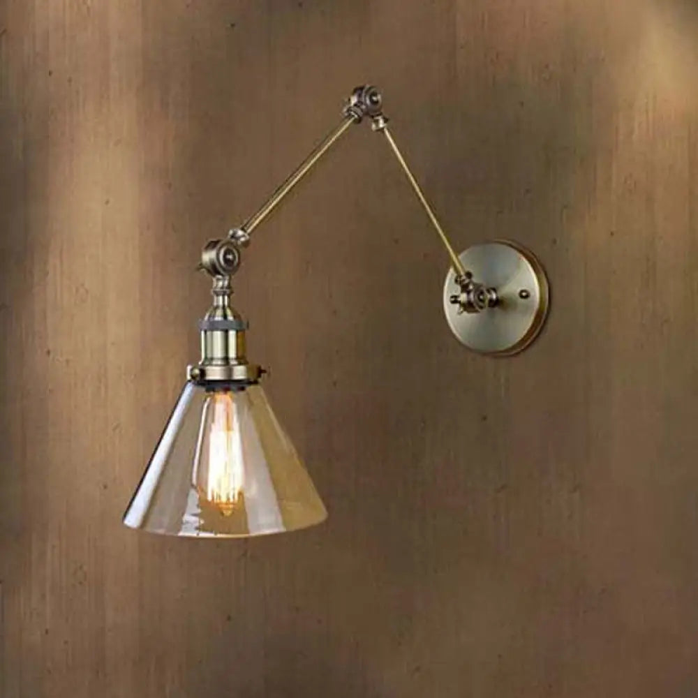 Adjustable Swing Arm Wall Lamp with Tapered Clear Glass Shade – Industrial Style Sconce for Bedroom, Hallway & Den | Thomler