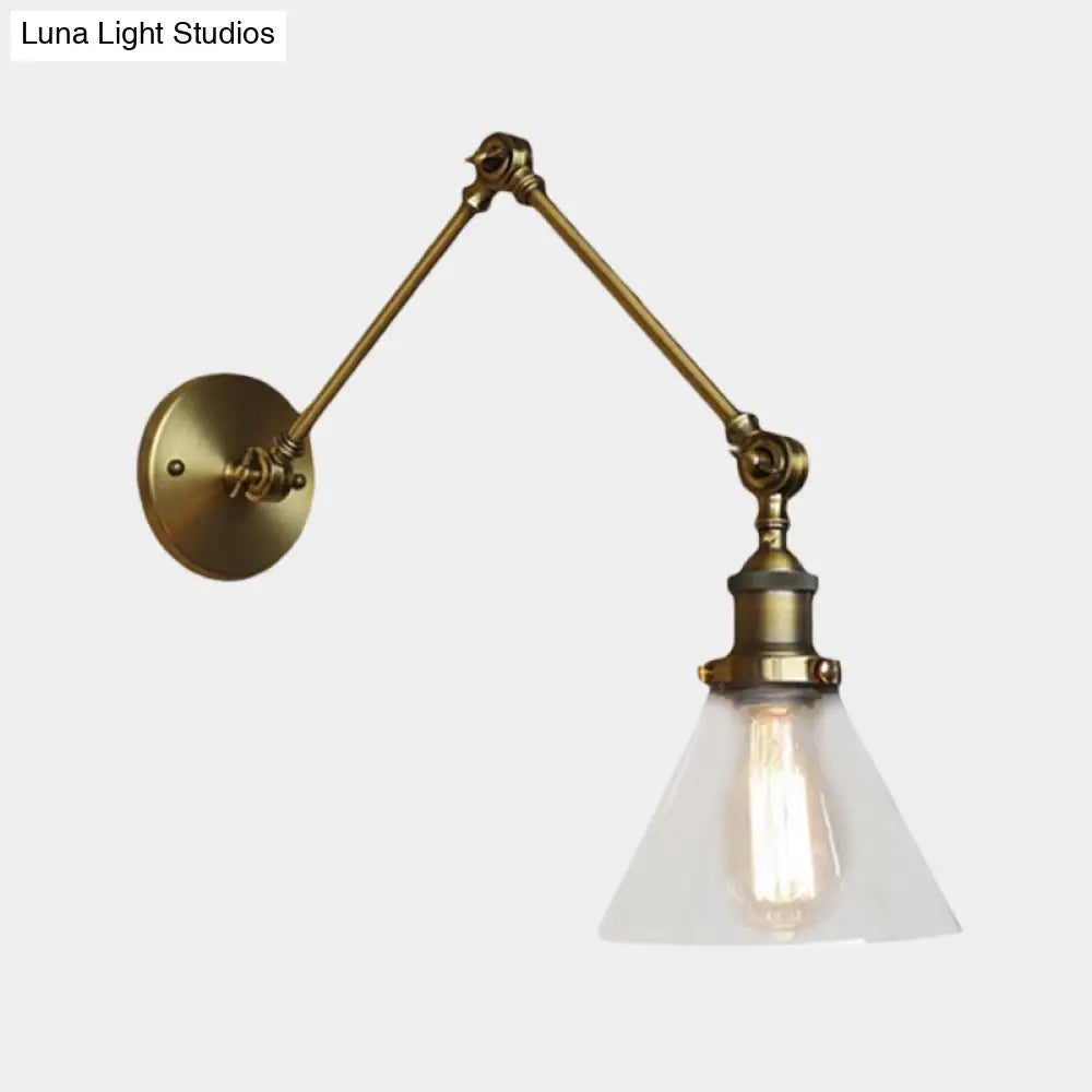 Adjustable Swing Arm Wall Lamp with Tapered Clear Glass Shade – Industrial Style Sconce for Bedroom, Hallway & Den | Thomler