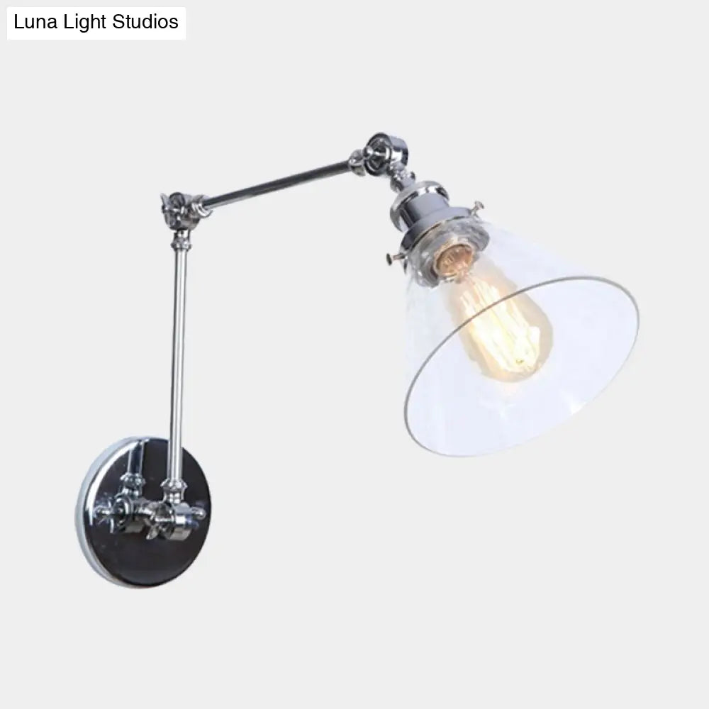Adjustable Swing Arm Wall Lamp with Tapered Clear Glass Shade – Industrial Style Sconce for Bedroom, Hallway & Den | Thomler