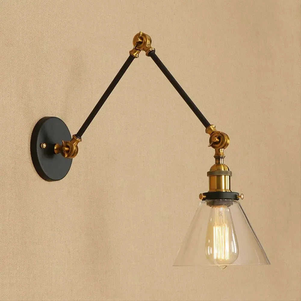 Adjustable Swing Arm Wall Lamp with Tapered Clear Glass Shade – Industrial Style Sconce for Bedroom, Hallway & Den | Thomler