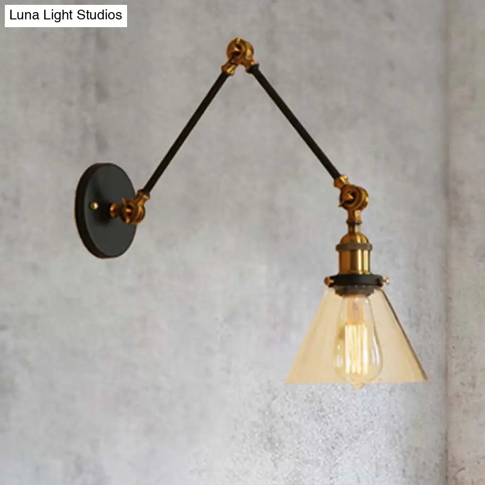 Adjustable Swing Arm Wall Lamp with Tapered Clear Glass Shade – Industrial Style Sconce for Bedroom, Hallway & Den | Thomler