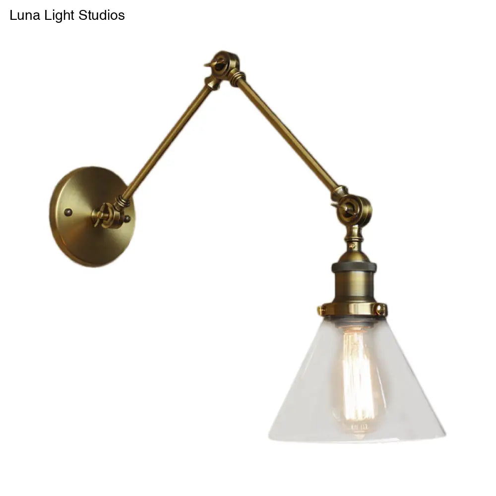 Adjustable Swing Arm Wall Lamp with Tapered Clear Glass Shade – Industrial Style Sconce for Bedroom, Hallway & Den | Thomler