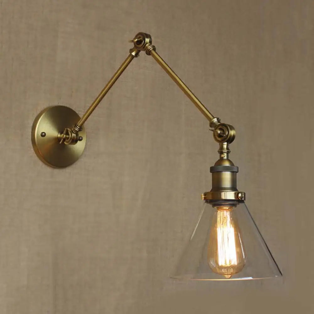 Adjustable Swing Arm Wall Lamp with Tapered Clear Glass Shade – Industrial Style Sconce for Bedroom, Hallway & Den | Thomler