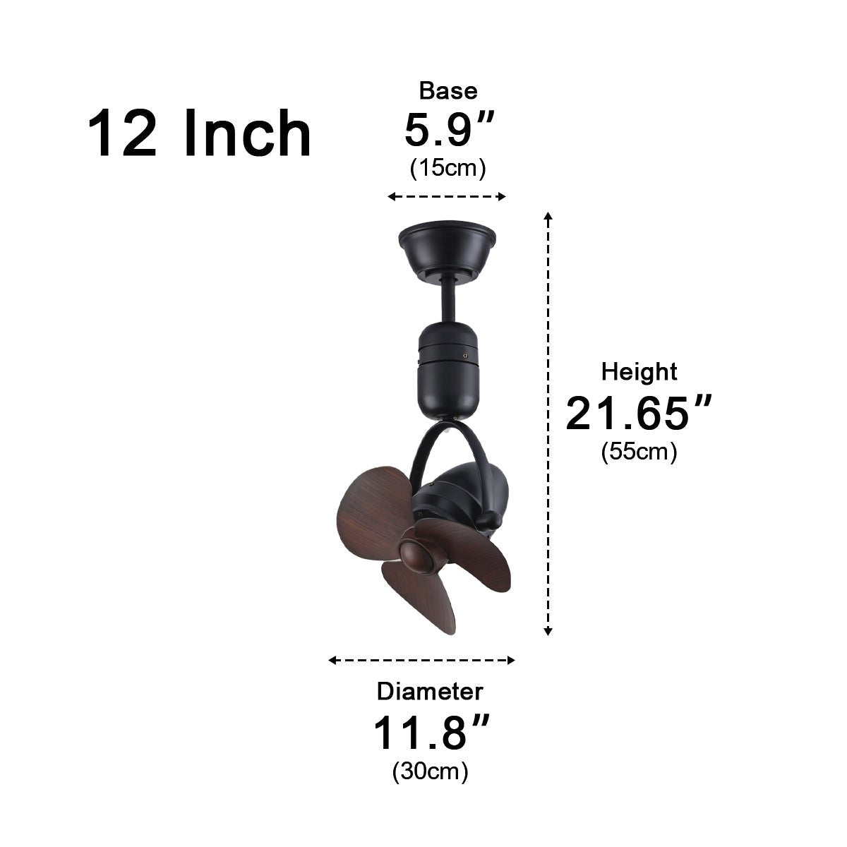 Ceiling Fan Metal 36.0 cm Silver Dining Room Wall Mounted Oscillating Retro Air Circulator Remote Control | Thomler