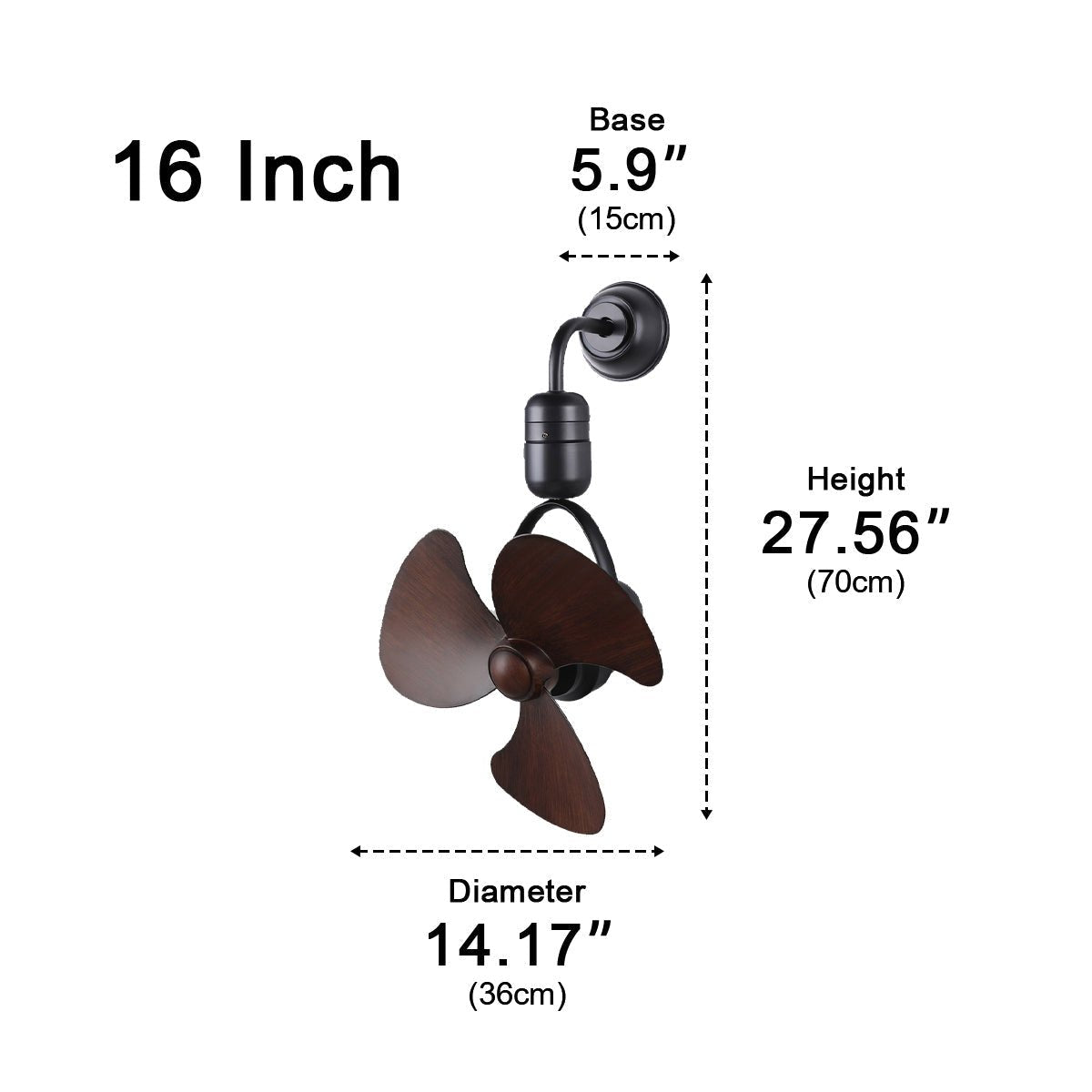 Ceiling Fan Metal 36.0 cm Silver Dining Room Wall Mounted Oscillating Retro Air Circulator Remote Control | Thomler