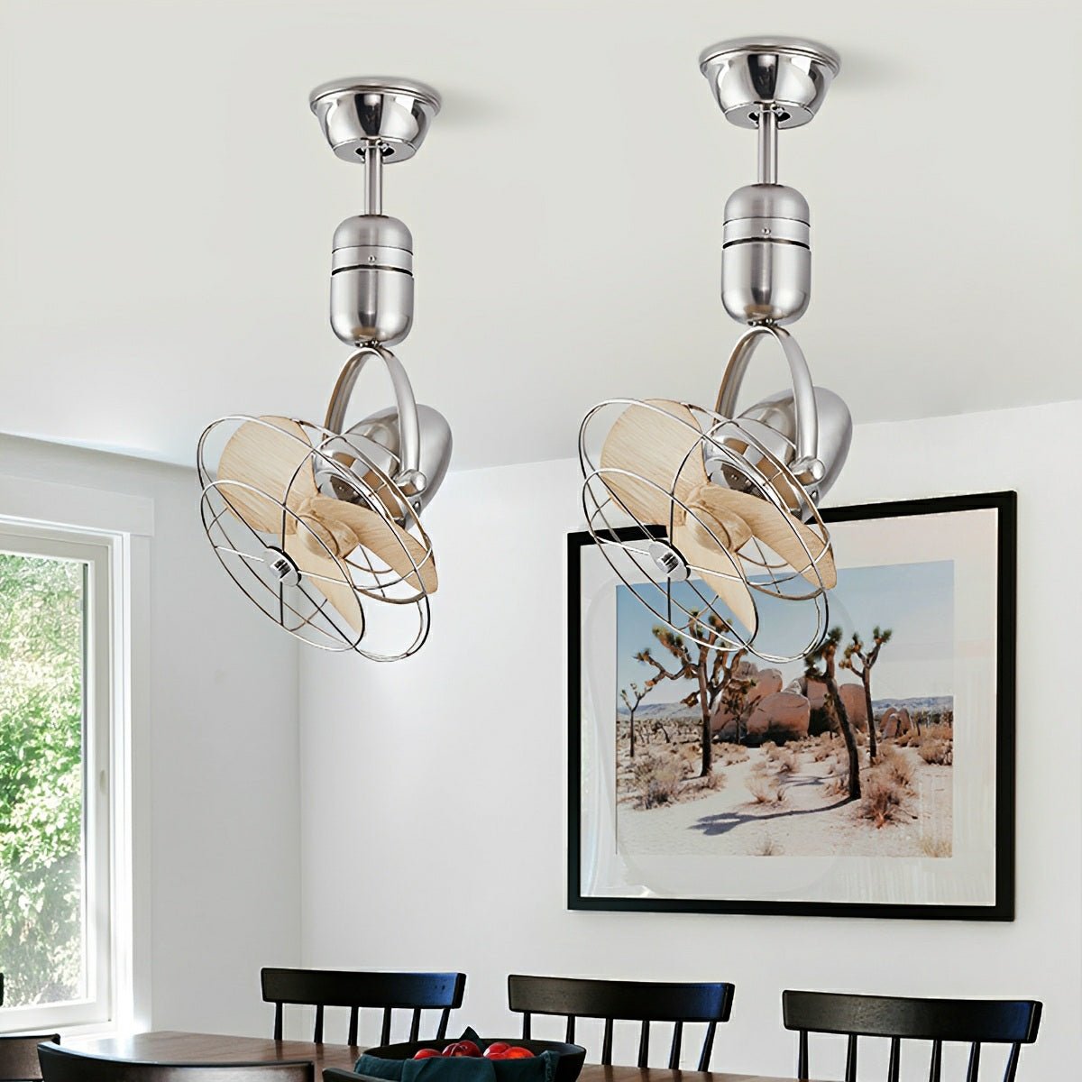 Ceiling Fan Metal 36.0 cm Silver Dining Room Wall Mounted Oscillating Retro Air Circulator Remote Control | Thomler