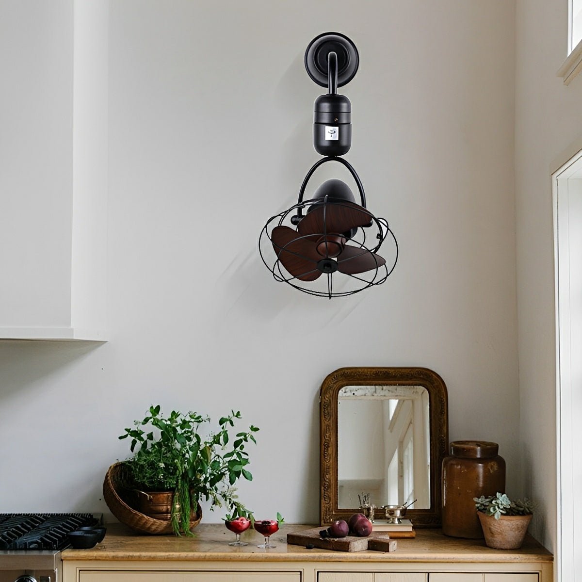 Ceiling Fan Metal 36.0 cm Silver Dining Room Wall Mounted Oscillating Retro Air Circulator Remote Control | Thomler