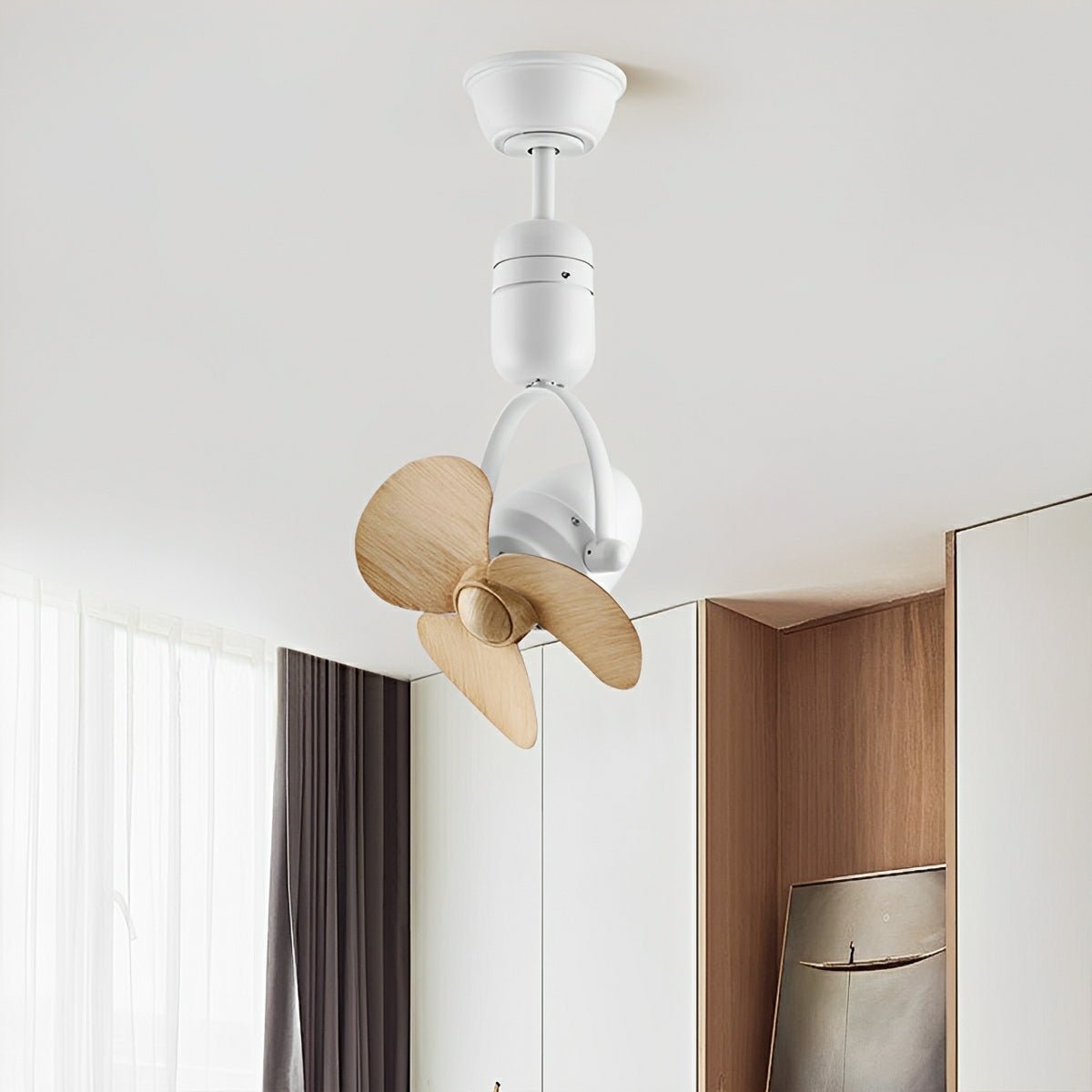 Ceiling Fan Metal 36.0 cm Silver Dining Room Wall Mounted Oscillating Retro Air Circulator Remote Control | Thomler