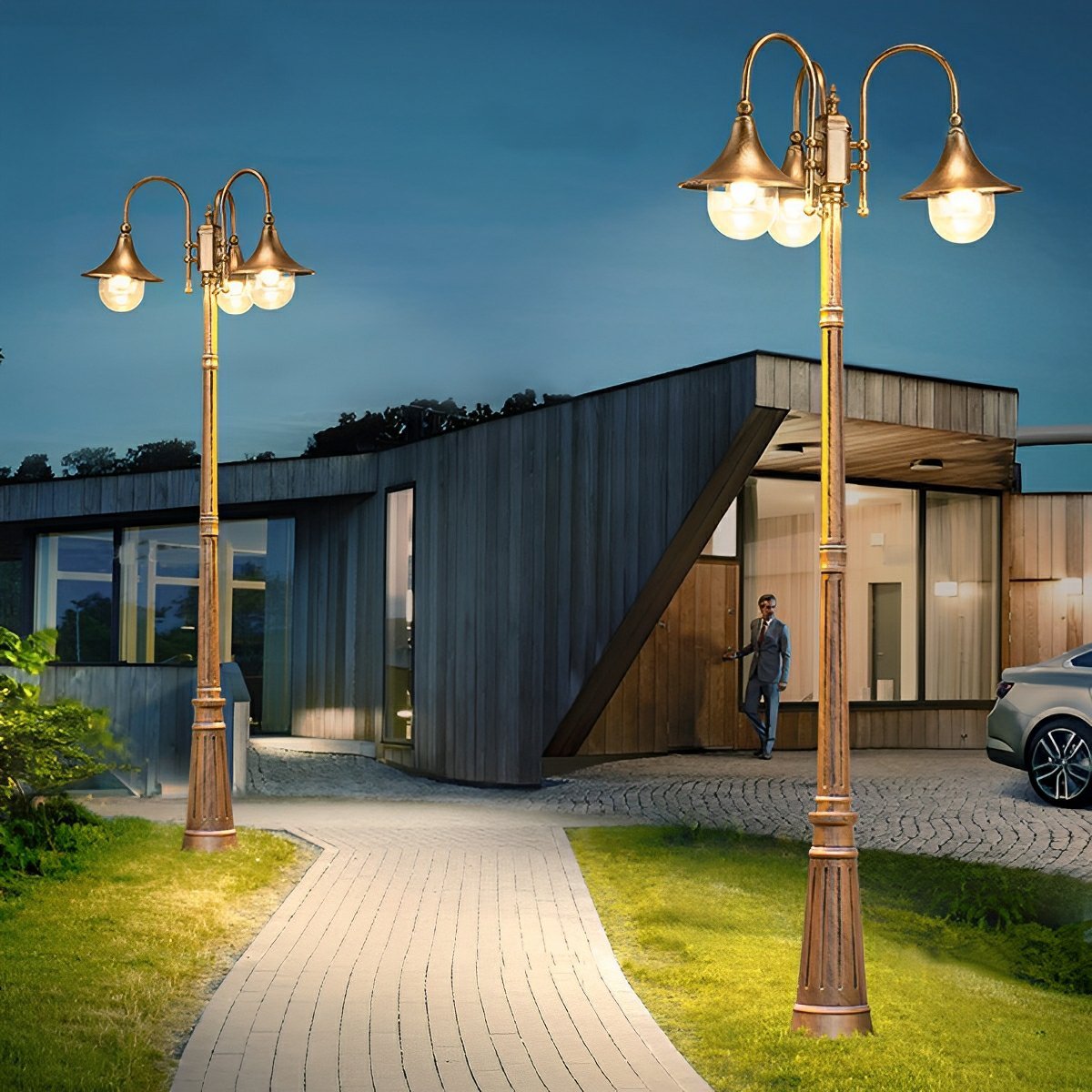 Classic Post Lantern Fixture Weather-Resistant Aluminum Garden Yard Driveway Lighting Black Bronze 1 2 3 Lamp Heads 78-124 in Tall E27 | Thomler