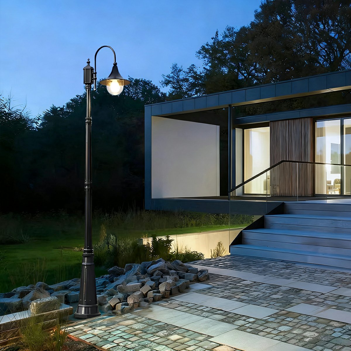 Classic Post Lantern Fixture Weather-Resistant Aluminum Garden Yard Driveway Lighting Black Bronze 1 2 3 Lamp Heads 78-124 in Tall E27 | Thomler