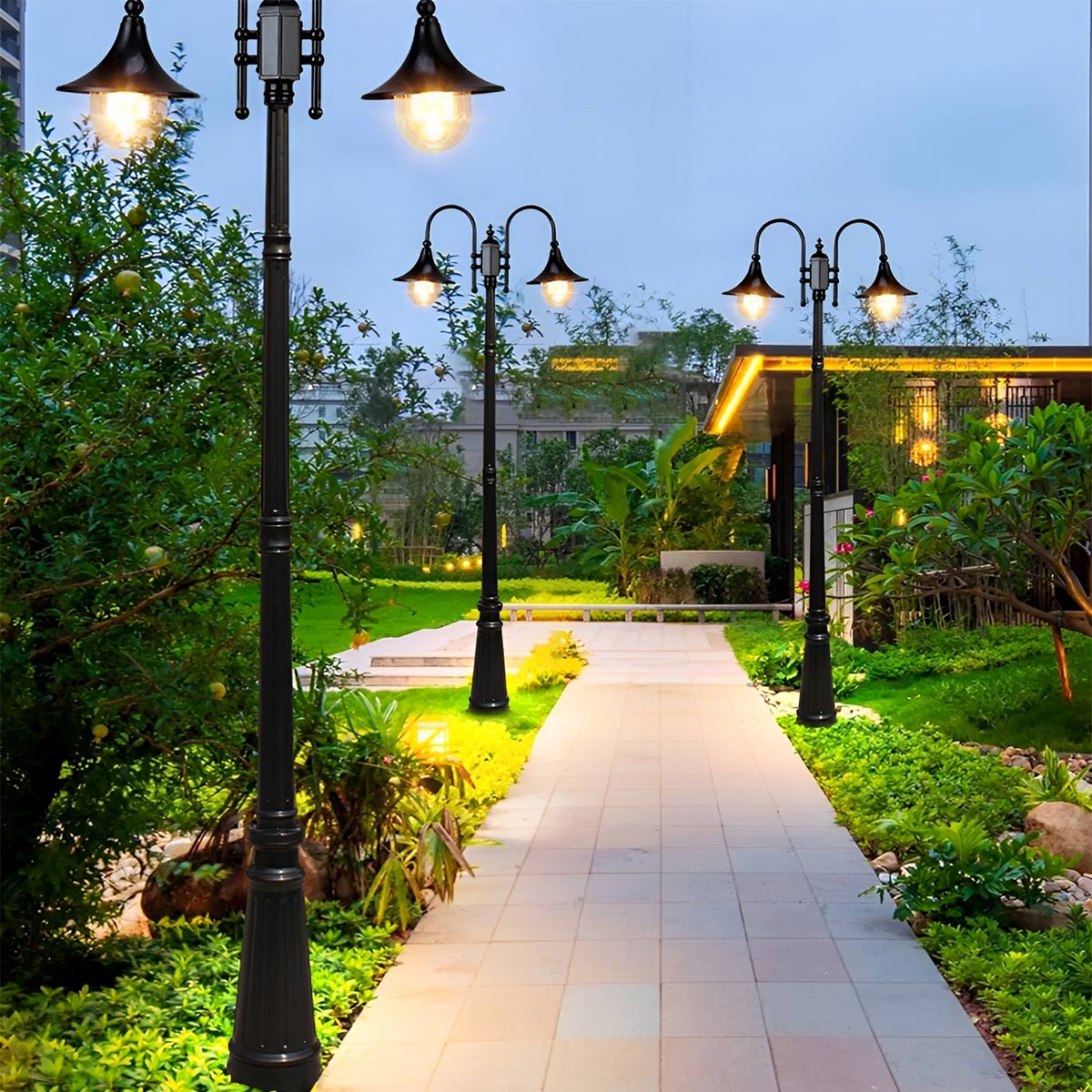 Outdoor Pole Light Die-Cast Aluminum 78.7 in Black Warm White Villa Garden Pathway Lighting Retro Vintage Style | Thomler
