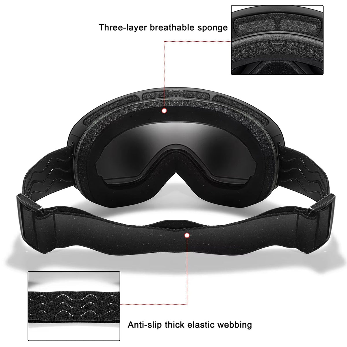 Anti-Fog Snow Goggles for Skiing & Snowboarding – UV400 Protection, OTG Compatible, Lightweight 4 oz Design | Thomler