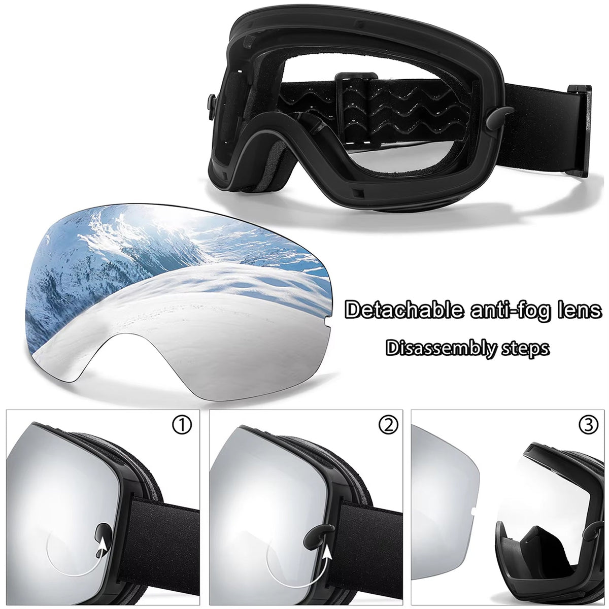 Anti-Fog Snow Goggles for Skiing & Snowboarding – UV400 Protection, OTG Compatible, Lightweight 4 oz Design | Thomler