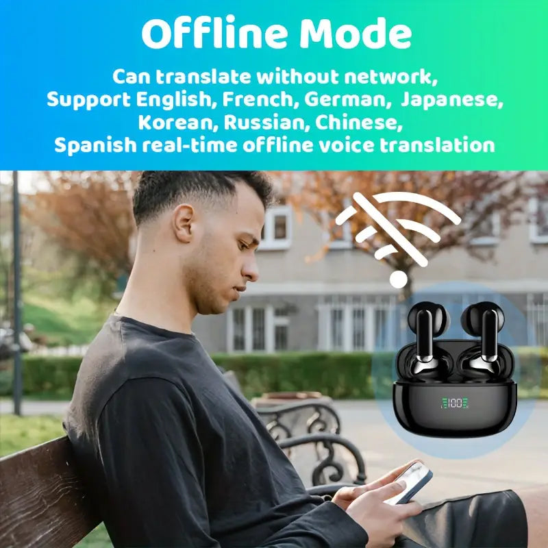 Real-Time Translation Earbuds with 144 Language Support & Bluetooth 5.3 for Travel, Business & Everyday Conversations | Thomler