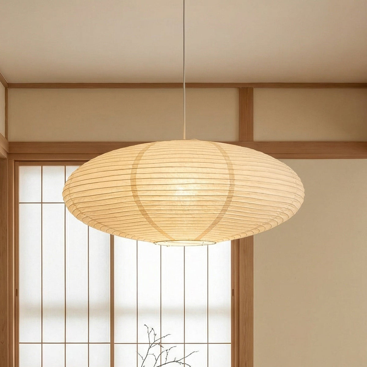 Paper Lantern Pendant Light E26 Minimalist Hanging Lamp for Dining Room Kitchen Island Adjustable Height Ceiling Fixture Natural Cotton | Thomler