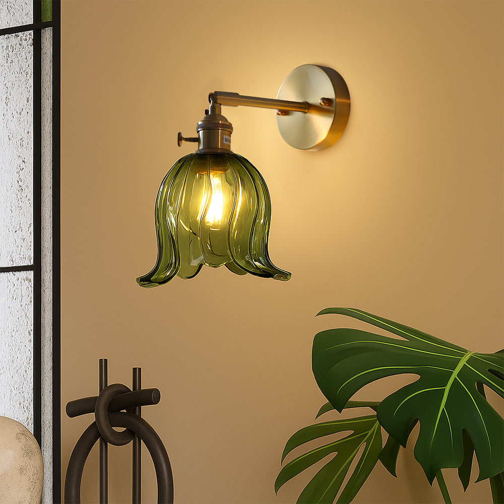 Wall Lamp Glass Flower Shade Ø16.0 cm Green Bedroom Hallway Lighting Decorative Accent | Thomler