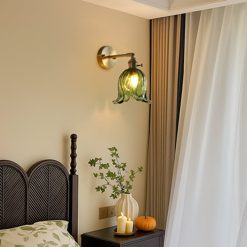 Wall Lamp Glass Flower Shade Ø16.0 cm Green Bedroom Hallway Lighting Decorative Accent | Thomler